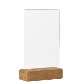 Europel A6 Premium Crystal Clear Acrylic Table Display Stand Sturdy and Durable FSC Certified Oak Wood Base Two Sided Display for Restaurants, Hotels, Conferences, Festivals