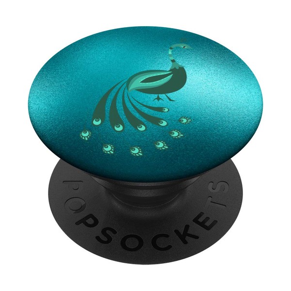 Peacock colorful design teal background PopSockets Grip and Stand for