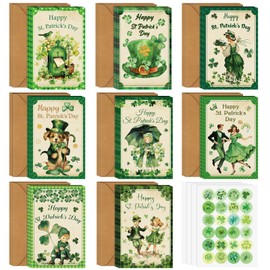 Tellingyou 24 Sets St. Patrick's Day Cards Assorted Retro Blank Greeting Notes Cards with Envelopes and Stickers Retro Lucky Shamrock Irish Elf Hat for School Classroom St. Patrick's Day Party Supply