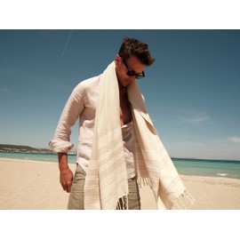 SMYRNA TURKISH COTTON Mediterranean Series Original Turkish Beach Towel | Prewashed, 37 x 71 Inches | Peshtemal and Turkish Bath Towel for SPA, Beach, Pool, Gym and Bathroom, Beige