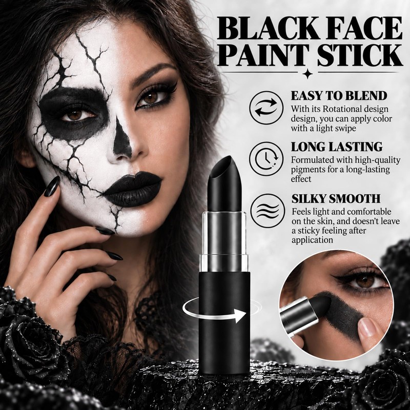 3PCS Black Lipstick Lipliner Lip Gloss Set for Halloween Makeup
