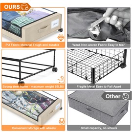 LESHZHEN Under Bed Storage with Wheels,4 Pack Under Bed Storage Containers with Dividers & Clear Lids,65L Under the bed storage Organizer Bins, Underbed Storage with Wheels for Clothes (White)