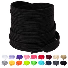 Olukssck 1 Pair Flat Shoe Laces for Sneakers, 2/5" Wide Athletic Shoelaces Black 28 inch(71cm)
