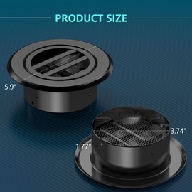4 Inch Round Air Vent, HG POWER Aluminium Alloy Louver Grille Cover Soffit Vent with Built-in Screen Mesh for Bathroom Kitchen Office Ventilation 3.74" Black
