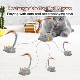 OneNine Katzenspielzeug Maus, Elektrische Spielmaus für Katzen, Elektrisches Katzen Spielzeug Mit Federschwanz, Spielzeug Katze mit USB Kabel für Katzenauslauf und Gegen Langeweile