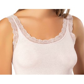 VAVONNE Lace Camisole Tank Tops for Women, Soft Stretch Ribbed Cotton Cami Shirt (Pink,Small)