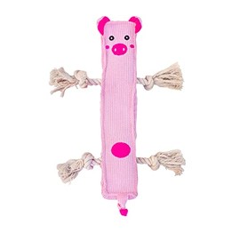 Patchwork Pet Pig Stick Dog Toy Premium Plush with Pull-Through Rope and Squeaker 15 Inch