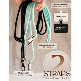 Rome Tech Phone Lanyard Crossbody - Durble Strap Compatible With all Phone Cases - Crossbody Lanyard (2 straps) - Black & Mint Green