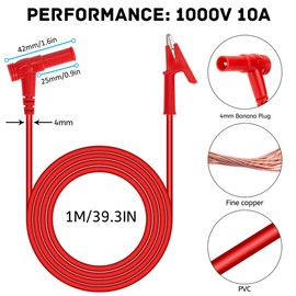 Multimeter Test Leads, Banana Plug to Alligator Clip Test Lead Wire Cable, Flexible Electronic Test Lead for Electrical Testing 2 Pack 3.3 Ft