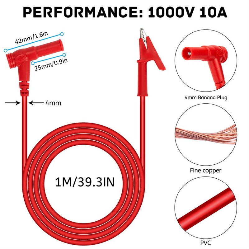 Multimeter Test Leads, Banana Plug to Alligator Clip Test Lead