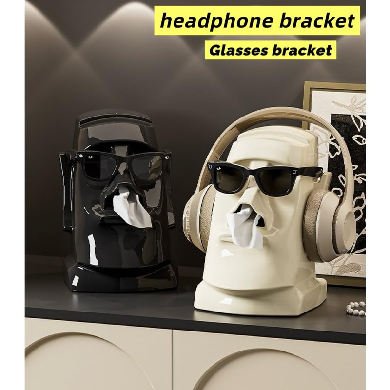 Xuirihusi Moai Tissue Box Holder with Headphone Holder, Suitable for