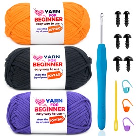 3 Pack Beginners Crochet Yarn Cotton Crochet Yarn for Crocheting Knitting Beginners with Easy-to-See Stitches Cotton-Nylon Blend Crochet Yarn for Beginners Crochet Kit(3x50g)-Purple+Black+Orange