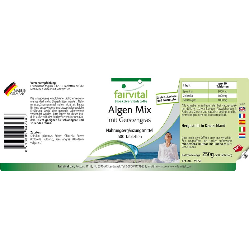 Fairvital Algae Mix with Barley Grass – Vegan – 500