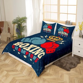 Boxing Duvet Cover Set Single Size, Red and Blue Boxing Gloves Comforter Cover with 1 Pillowcase, Sports Theme Bedding Set 2pcs for Kids Boys Teens Bedroom Decor, Lightweight Bedspread Cover