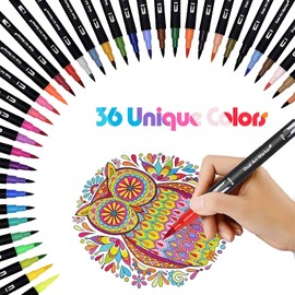 Jnyan Felt Tip Pens Dual Brush Marker, 36 Colours Fine Tip & Brush Tip for Adults and Children - for Colouring, Drawing, DIY Projects, Journaling, Scrapbooking and School Supplies
