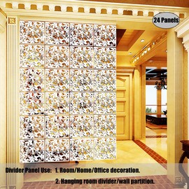 LRZCGB Hanging Room Divider,24 Pieces PVC Screen Partition Panel with Butterfly Flower Bird for Living Dining Study Sitting-Room Hotel Bar Decoration (White, 24)
