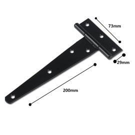 2 Pack T Hinges 200mm (8") with Screws, Heavy Duty T-Strap Gate Hinges, Black Coated Metal Tee Hinges, Rustproof and Weather Resistant for Shed Doors, Barn Doors, Wooden Gates, and Fences.