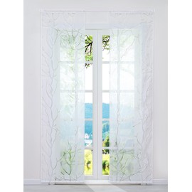 ESLIR Sliding Curtains, Burnout Panel Curtains, Set of 2 Curtains with Velcro Tape, Transparent Curtain, White #3, W x H 57 x 175 cm, Pack of 2