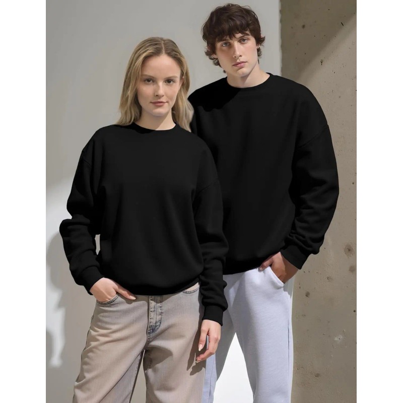 Men's Casual Long Sleeve Crewneck Solid Polyester Cotton Blend Pullover