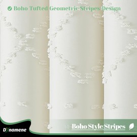 Dynamene Extra Long Shower Curtains, 96 Inches Long Boho Tufted Geometric Striped Fabric Shower Curtains for Bathroom, Tall Farmhouse Waterproof Cloth Shower Curtain Set with 12 Hook, Cream, 72x96