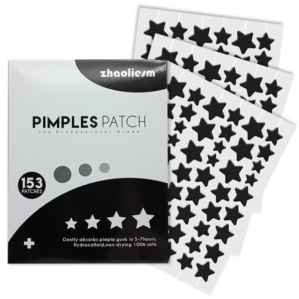 ZHAOLIESM Black Star Pimple Patches for Face, 153 Counts Hydrocolloid