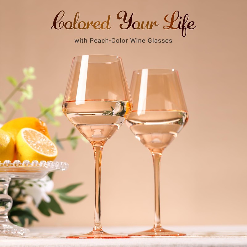 Colorsavant Peach Color Wine Glasses Set 6-16oz Blush Pink Wine