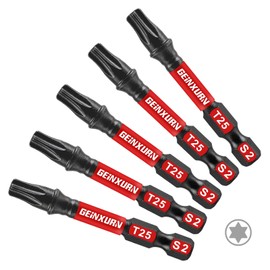 Geinxurn 5Pieces T25 2 In. Impact Tough Magnetic Screwdriver Bit Set, #25 Torx Head Power Bits, S2 Alloy Steel Star Head T25