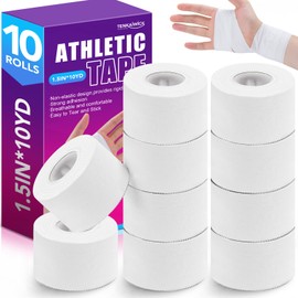 10 Rolls Athletic Tape White No Sticky Sports Tape for Wrist Ankle Protection 1.5" x 10 Yards Hockey Tape with Zig-Zag Edge for Athletes, Climbing, Football, Training Supplies