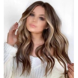Long Wavy Blonde Balayage Hair Wig Light BrownNatural Looking Layered Style; Honey Blonde Long Curly Wig 20 Inch, Tangle-Free Synthetic Hair for Everyday Wear