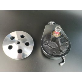 RSRACING SB Chevy GM Chrome Saginaw Power Steering Pump +Aluminum 2 Groove  Keyway Pully