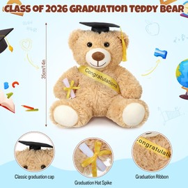 Aoriher 6 Pcs Class of 2026 Gifts Graduation Teddy Bears, 14 Inch Khaki Cute Soft Plush Stuffed Bears Animals with Cap, Diploma, Congratulations Sash, End of Year Gift for Kids Girl Boy Adult(Black)