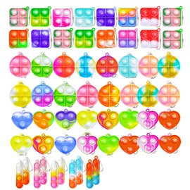 58Pcs Party Bag Fillers for Kids, Pop It Fidget Toys Keychain Set, Sensory Toys for Stress Relief, Random Colors Party Favors and Classroom Rewards