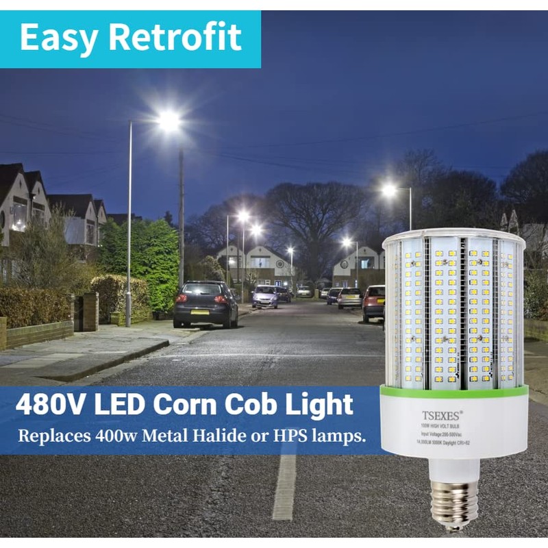 TSEXES 480V LED Bulbs 100W Corn Cob Light Bulb, E39