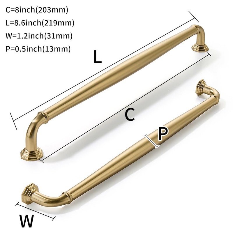 khtumeware 10 Pack 8 Inch(203mm) Brushed Brass Cabinet Pulls Warm