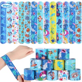 Viicoor Slap Bracelets for Kids 30PCS Animals Slap Bands Party Gadget Fillers Favors Multicolour (Ocean-30P)