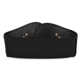 BlackButterfly Velvet Pirate Studs Decorated Vintage Buckle Stretchy Waspie Adjustable Waist Belt (Black, L)