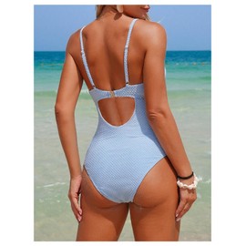 OYOANGLE - Traje de baño de maternidad de una pieza con textura para mujer, cuello en V, para embarazo, traje de baño, Azul, M
