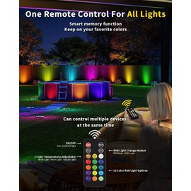 Solar Ground Lights with Remote Control 50ft,IP67 Waterproof Solar Garden 15 Multi Color Lights,RGBYW Solar Powered Outdoor Landscape Lighting for Pathway,Yard,Deck,Lawn,Patio,Walkway,Poolside,4 Pack