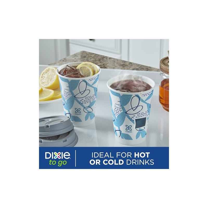 Dixie To Go Disposable Paper Cups with Leak-Resistant Lid, 12