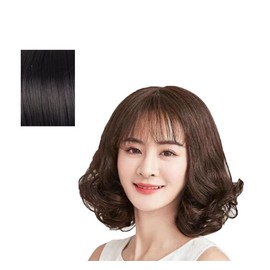 Wig, Bob, Short Curly Hair, Perm Wig, Full Wig, Women's, Wig, Semi-Long, Curly Hair, Wig, Full Wig, Adult Wig, Natural, Heat Resistant, Popular, Small Facial Effect, Fashion (Black Brown)
