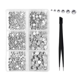 RTRTGS 650pcs Flatback Rhinestones, Hotfix Rhinestones, Nail Charms, Glitter Stones Nails, Flatback Gems, Round Crystal Rhinestones for Crafts, Mixed with Picking Tweezers