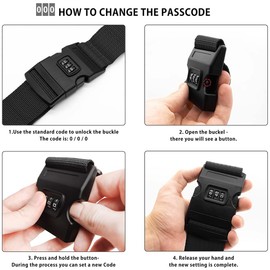 MyGadget Set of 4 Suitcase Straps Set with Combination Lock - 100 cm to 180 cm Adjustable - Sturdy and Eye-catching Luggage Strap - Ideal Cross Use - in Black