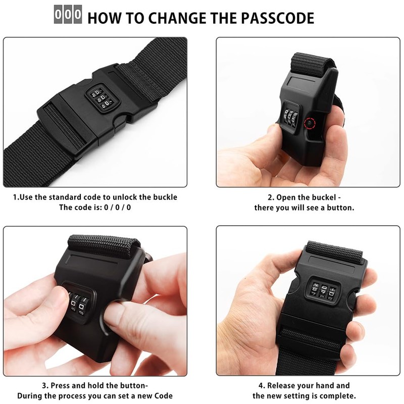 MyGadget Set of 4 Suitcase Straps Set with Combination Lock