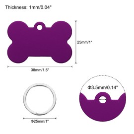 MECCANIXITY Bone Shaped Dog Tag Pet ID Tags, 38mmx25mm/1.5"x1" Metal Purple Blank Dog Tags Cat Tags with Ring for Dog Cat, Pendant Crafts, Pack of 30