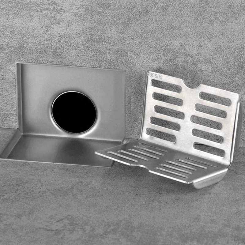 Pomya Corner Floor Drain, L Shaped, Stainless Steel, Silver, Rustproof,