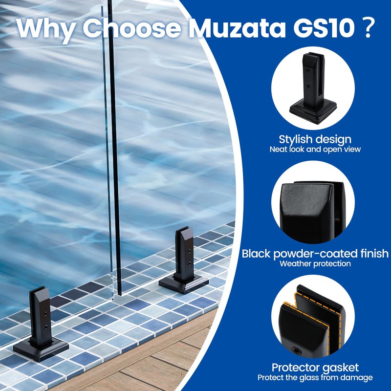 Muzata 4Pack Black Glass Railing Spigot Clamp Rectangle Stainless Steel