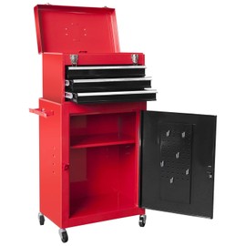 BIG RED Rolling Garage Workshop Tool Organizer: Detachable 3 Drawer Tool Chest with Large Storage Cabinet and Adjustable Shelf, Red/Black