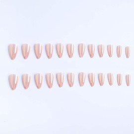 RUOKEXIN Almond Press on Nails Medium Fake Nails with Glue Pink Acrylic False Nails Glazed Artificial Nail Press ons Chrome Nail Tips 24Pcs Gorgeous Stick On Nails for Women