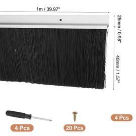 PATIKIL Door Brush Sweeps 1.57" Bristles x 39.37" Long, 4 Sets H-Shape Aluminum Alloy Holder Brush Sweep for Bottom of Door Seal Garage Weather Stripping, Silver/Black