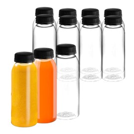 8 oz Clear Round Plastic Juice Bottles with Caps BPA-Free, Leak Proof Disposable Drink Containers for Juicing, Tamper Proof, Smoothies, Shakes & Beverages Food-Grade Bulk Pack Juice Bars & Cafes (10)